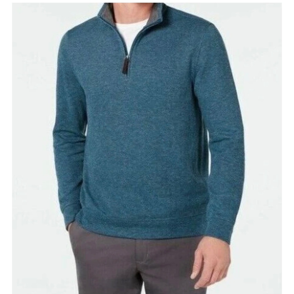 Tasso Elba Mens Blue 100% Cotton Quarter Zip Pullover Sweater Size M FA16 63H00